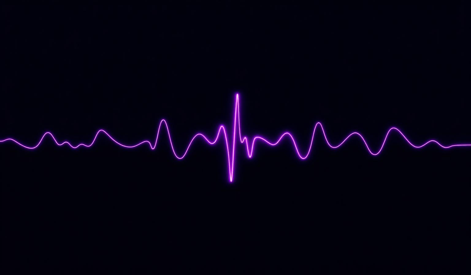 Glowing purple heart rate variability waveform on a dark background